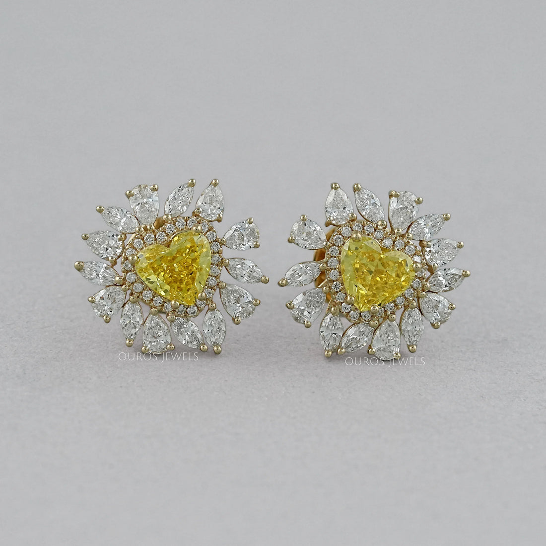 Yellow Heart Lab Diamond Double Halo Stud Earrings Earrings