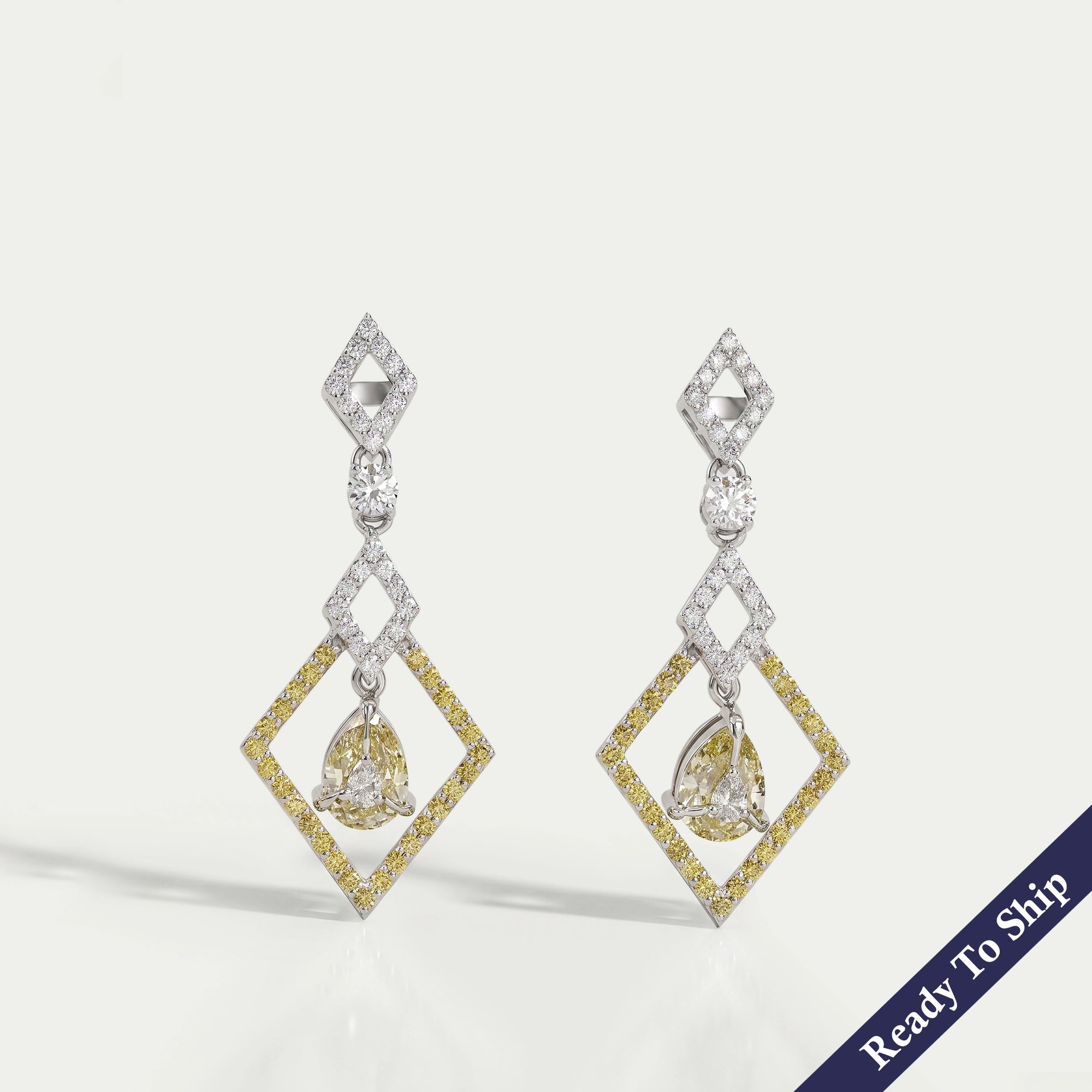 Kite Shape Yellow Pear Diamond Dangle Earrings Earrings