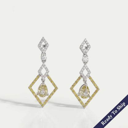 Kite Shape Yellow Pear Diamond Dangle Earrings Earrings