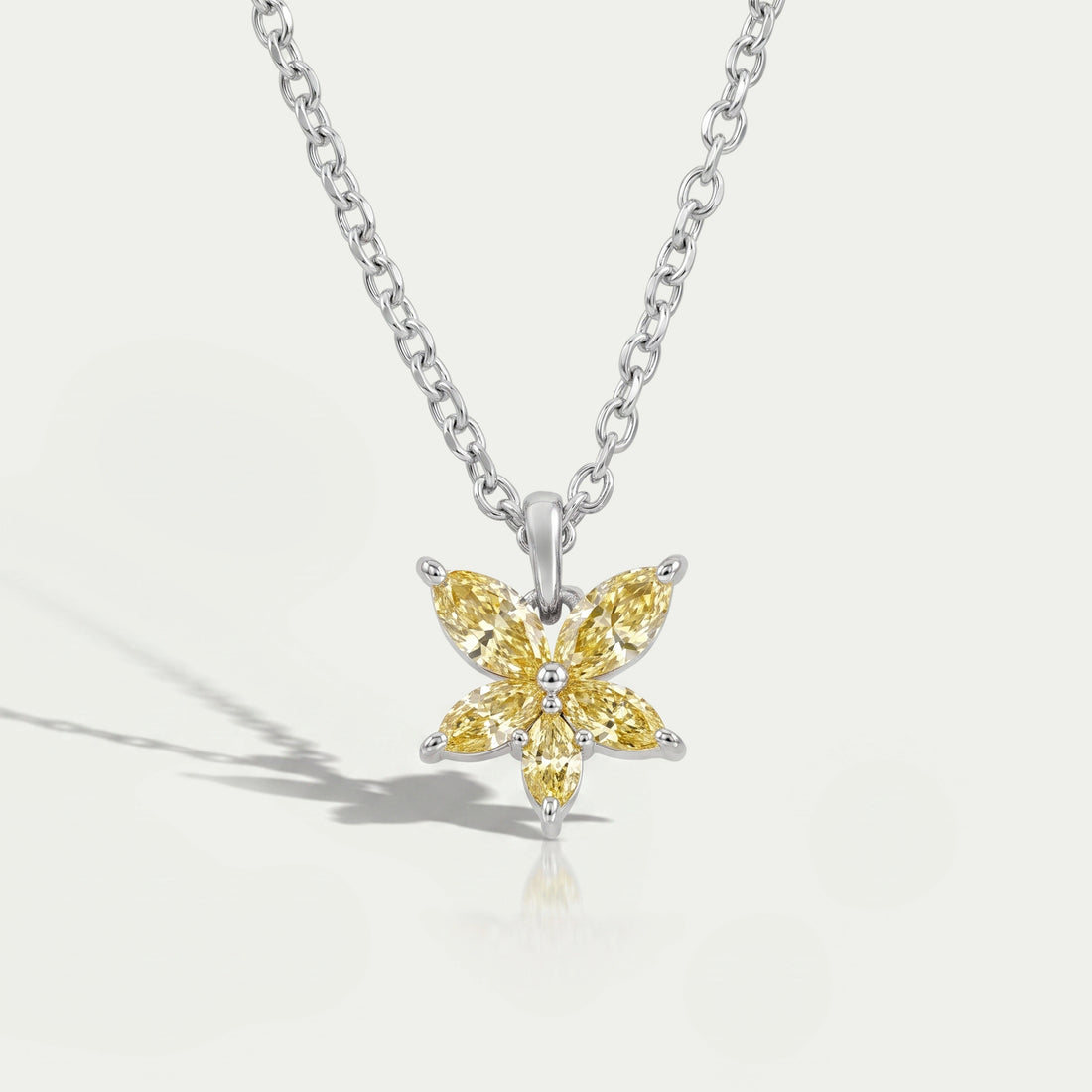 Yellow Marquise Cut Lab Grown Diamond Floral Style Pendant Necklaces