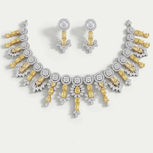 Yellow Multi Shape Lab Diamond Bridal Necklace Set Necklaces