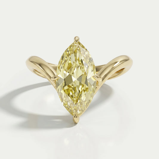 Yellow Old Mine Marquise Diamond V Shape Solitaire Ring Rings