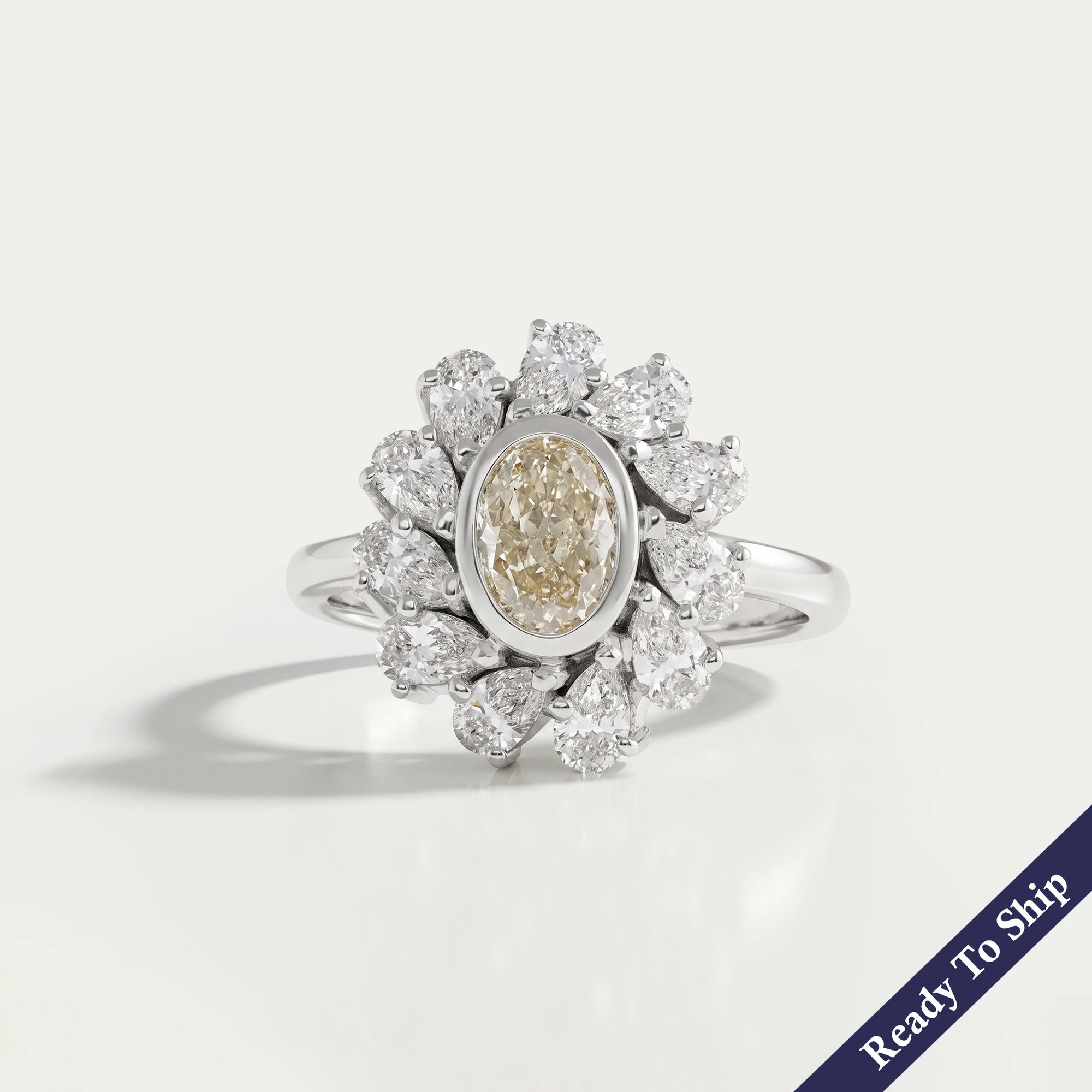 Yellow Oval Cut Bezel Set Lab Diamond Halo Ring Ring