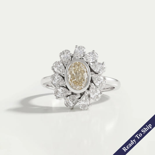 Yellow Oval Cut Bezel Set Lab Diamond Halo Ring