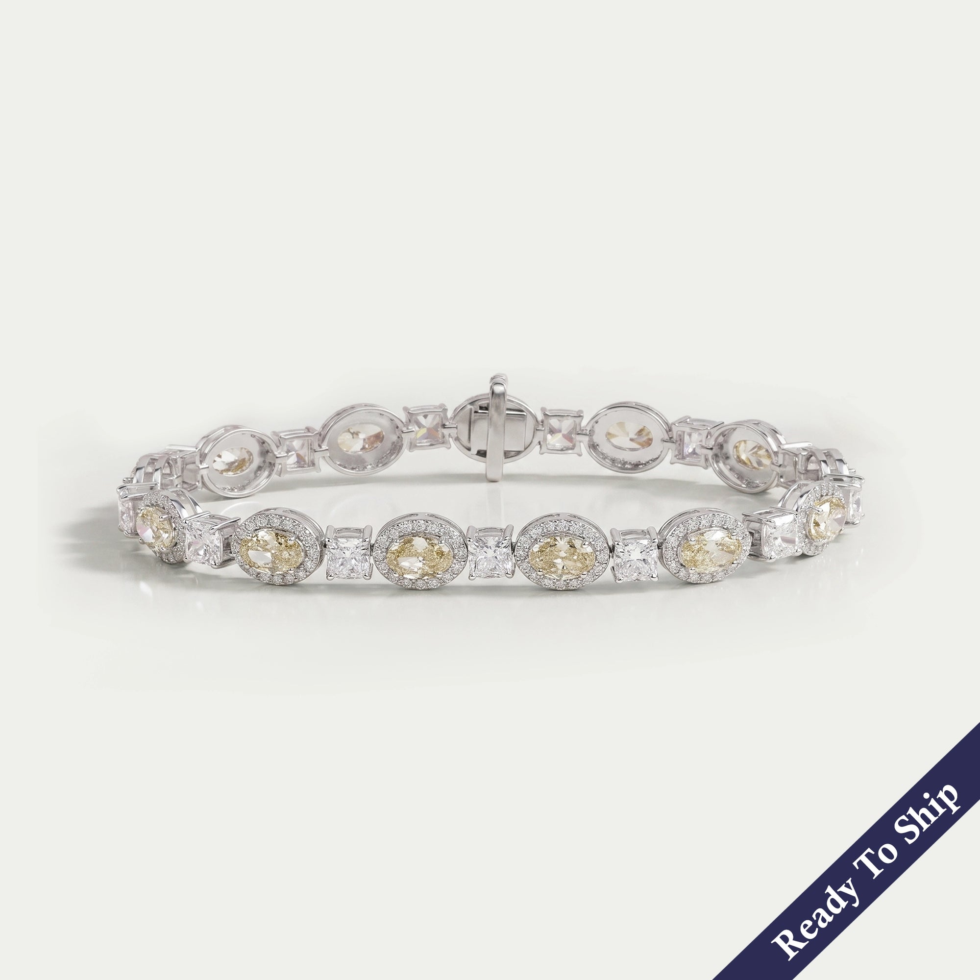 Yellow Oval Lab Diamond Halo Tennis Bracelet