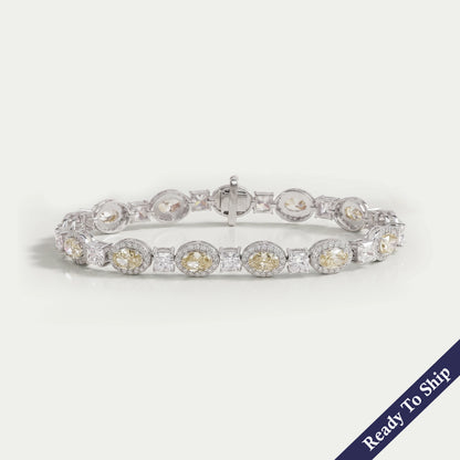 Yellow Oval Lab Diamond Halo Tennis Bracelet