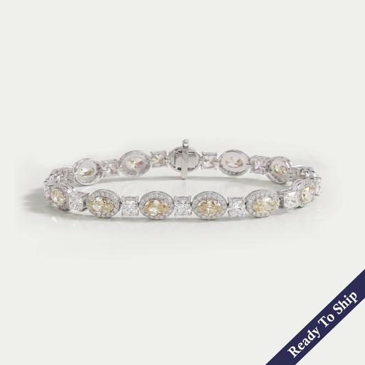 Yellow Oval Lab Diamond Halo Tennis Bracelet