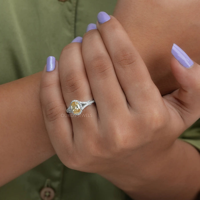 yellow oval diamond halo engagemet ring