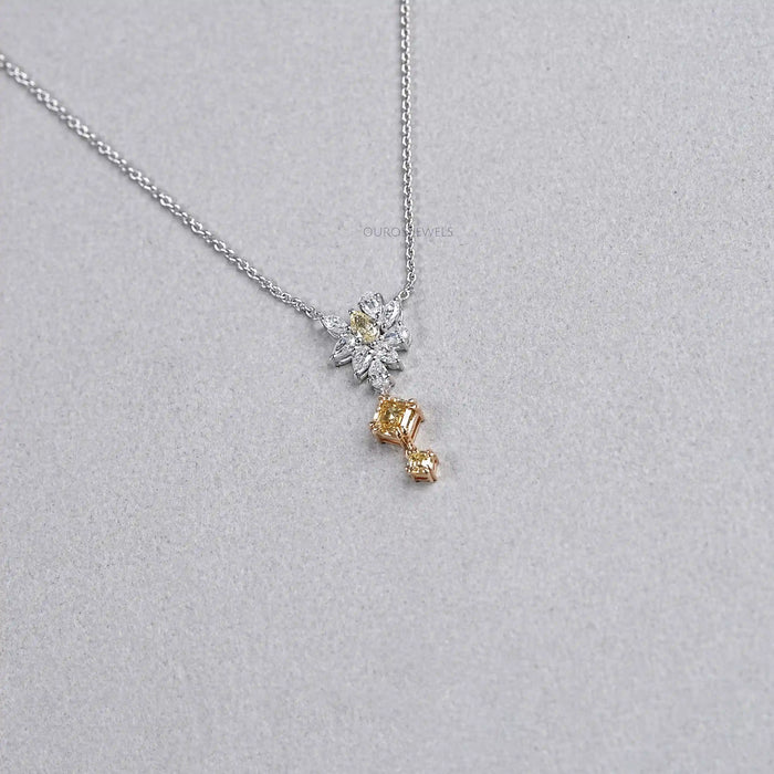 Cluster Diamond Yellow Asscher Cut Pendant