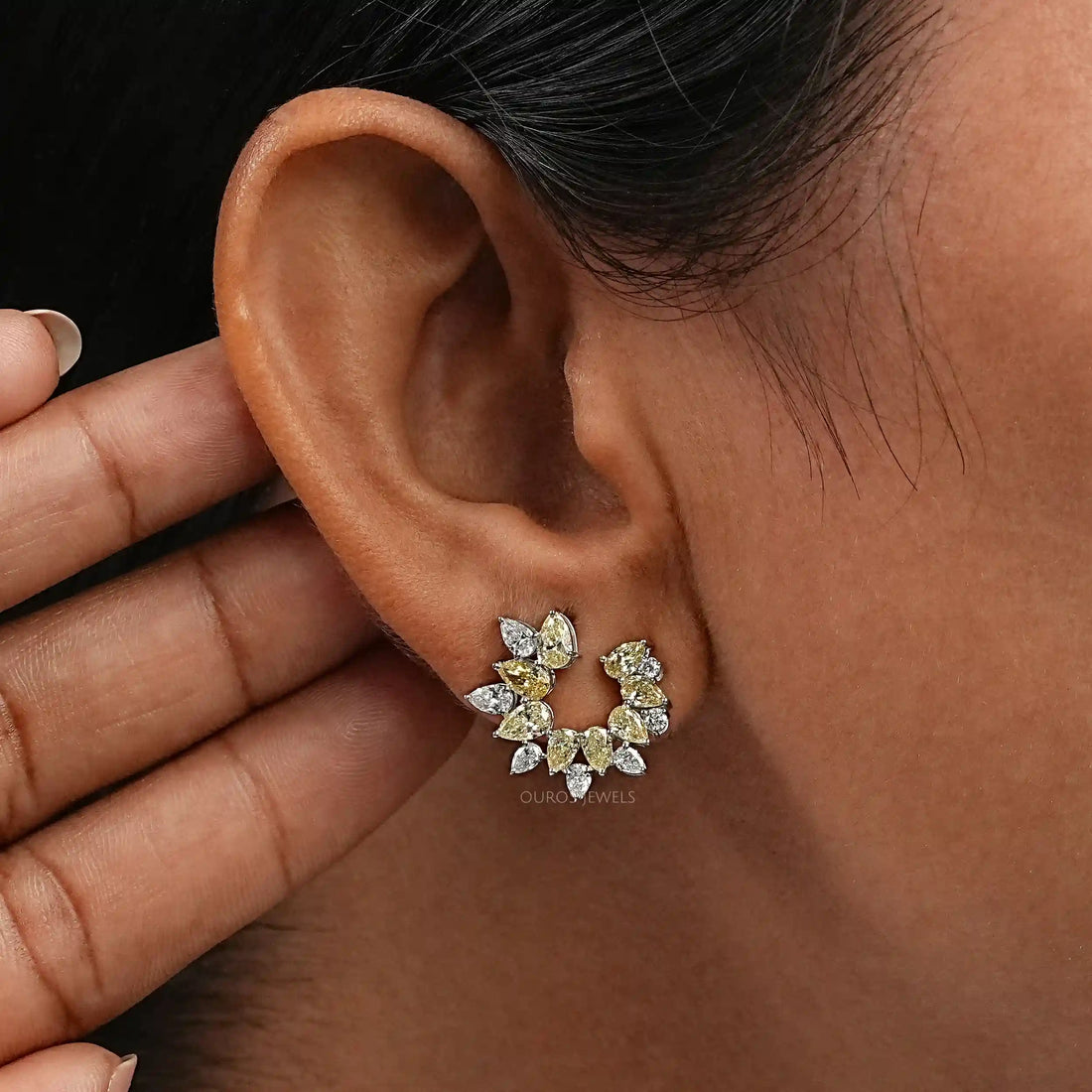 Yellow Pear Diamond Open Hoop Earrings Earring