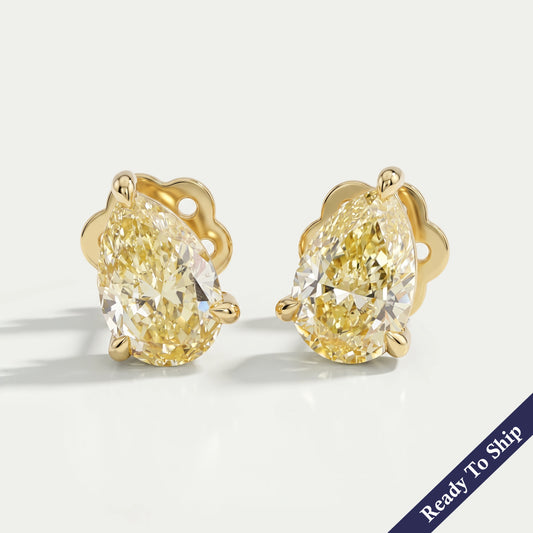 Yellow Pear Diamond Solitaire Stud Earrings