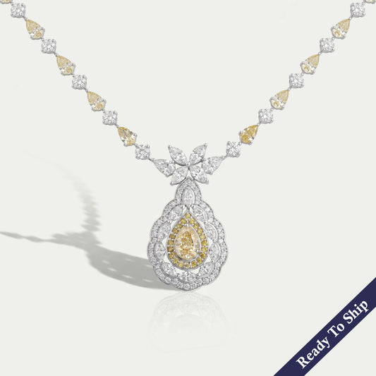 Yellow Pear And White Diamond Teardrop Necklace Necklaces