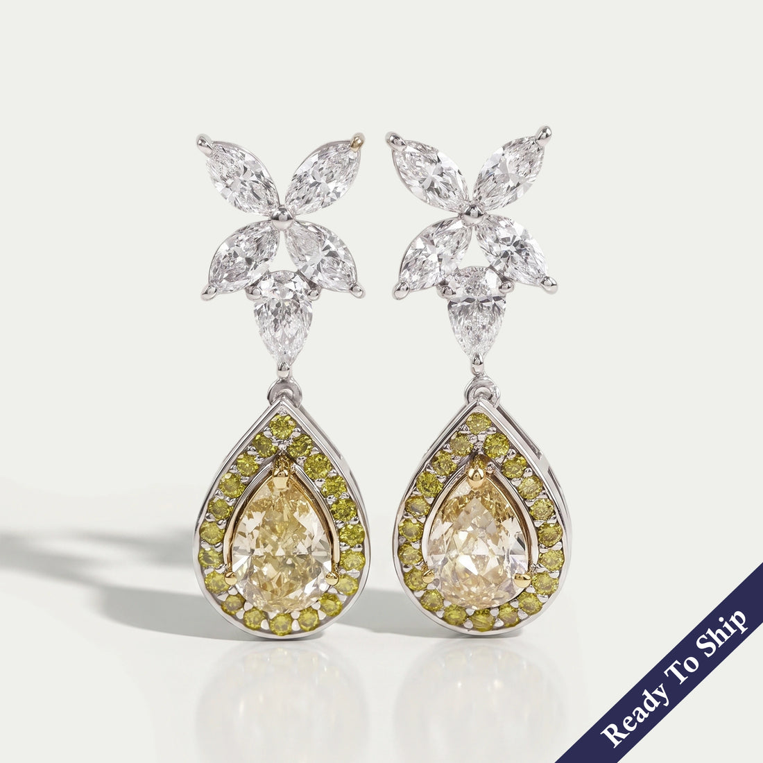 Yellow Pear Diamond Halo Drop Earrings Earrings