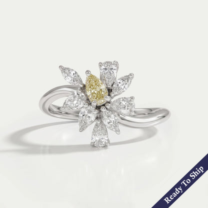 Yellow Pear And Marquise Cut Lab Diamond Cluster Set Ring Ring