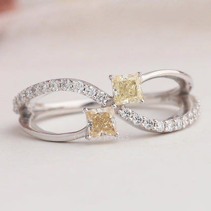 Yellow Princess Cut Bypass Setting Wedding Ring Rings