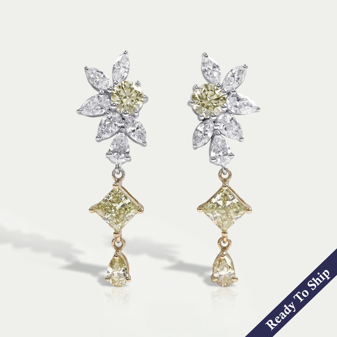 Yellow Princess Lab Diamond Floral Drop Earrings Earrings