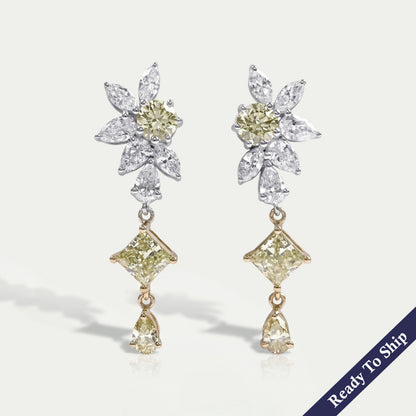 Yellow Princess Lab Diamond Floral Drop Earrings Earrings