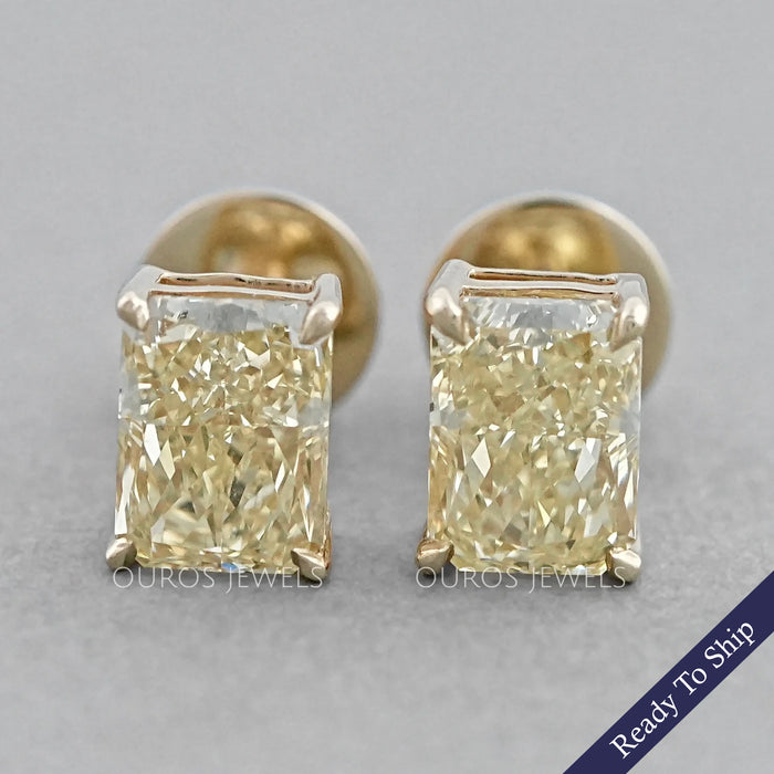 Yellow Radiant Lab Diamond Stud Earrings