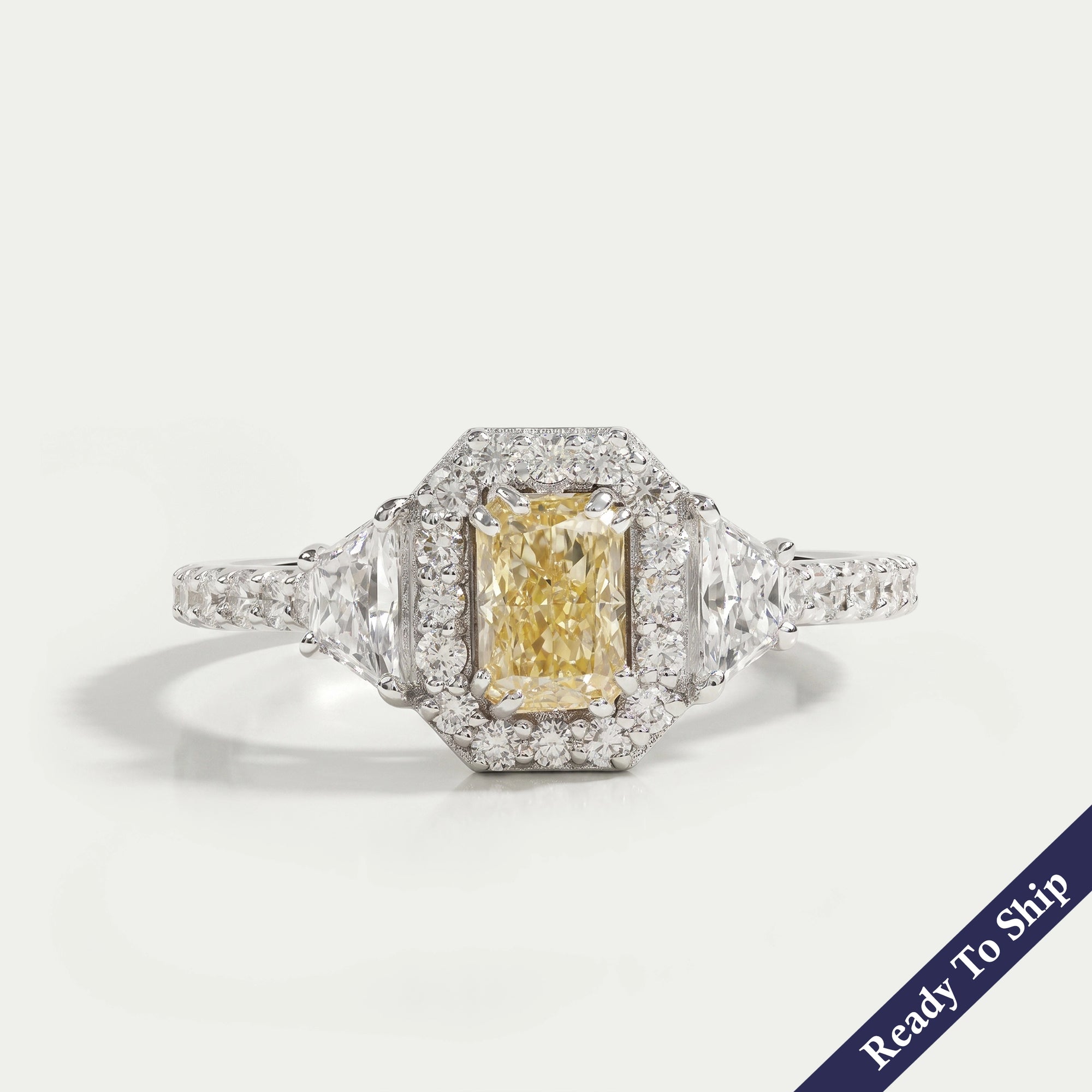 Yellow Radiant Cut Lab Diamond Halo Accent Ring Ring