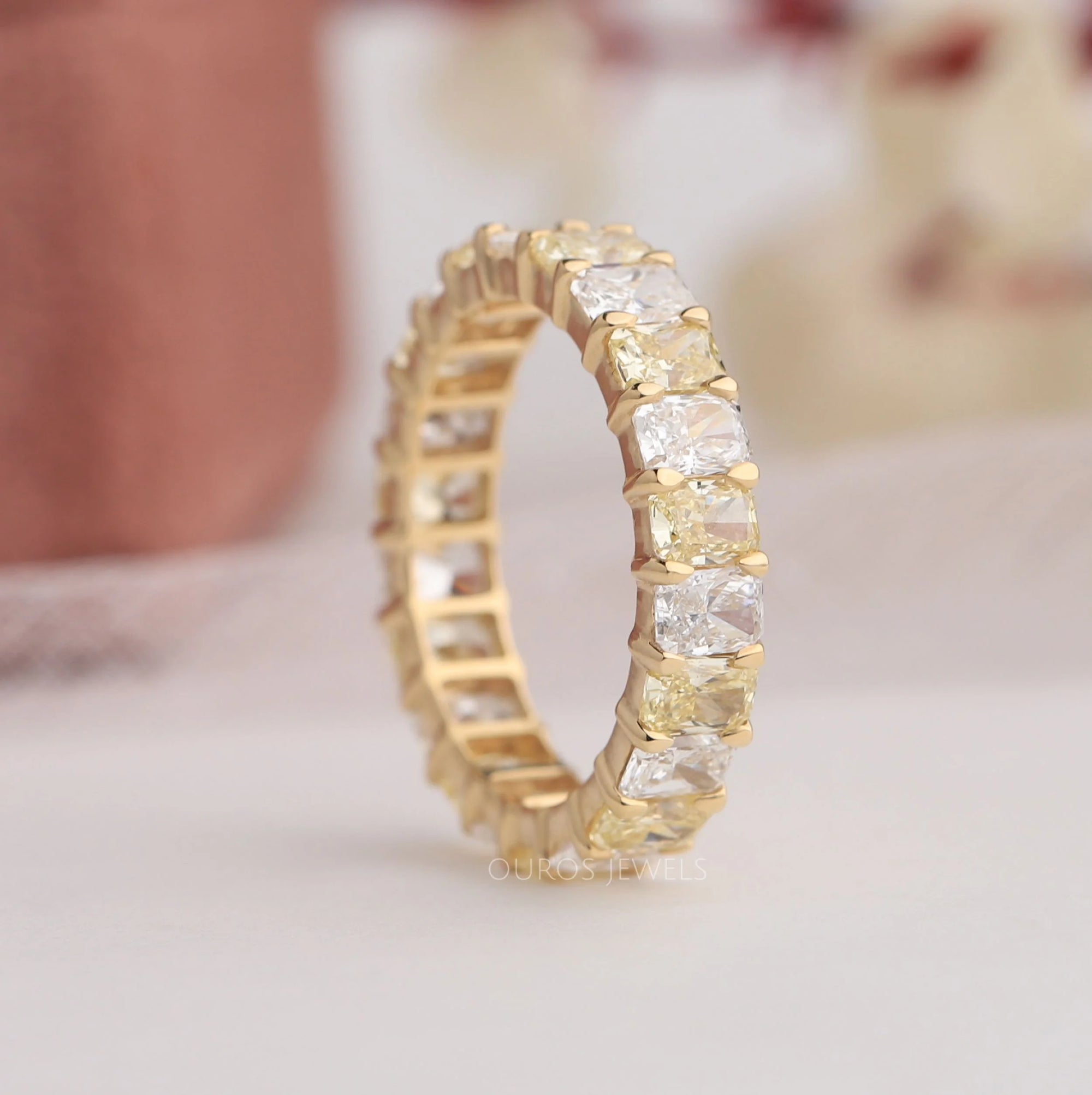 Yellow Radiant Cut Lab Diamond Eternity Band Ring
