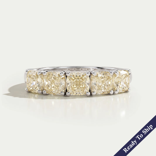Yellow Cushion Cut Five Stone Diamond Ring