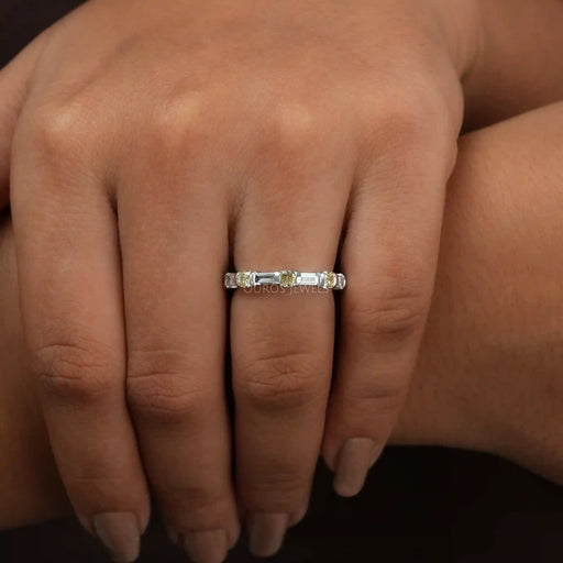 cushion and baguette diamond wedding band 