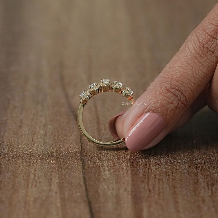 Five Stone Halo Round Diamond Wedding Band