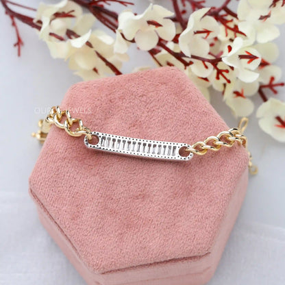 Baguette Cut Diamond Curb Link Bracelet Bracelet