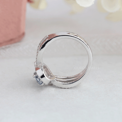 Blue Pear Cut Halo Accent Diamond Engagement Ring