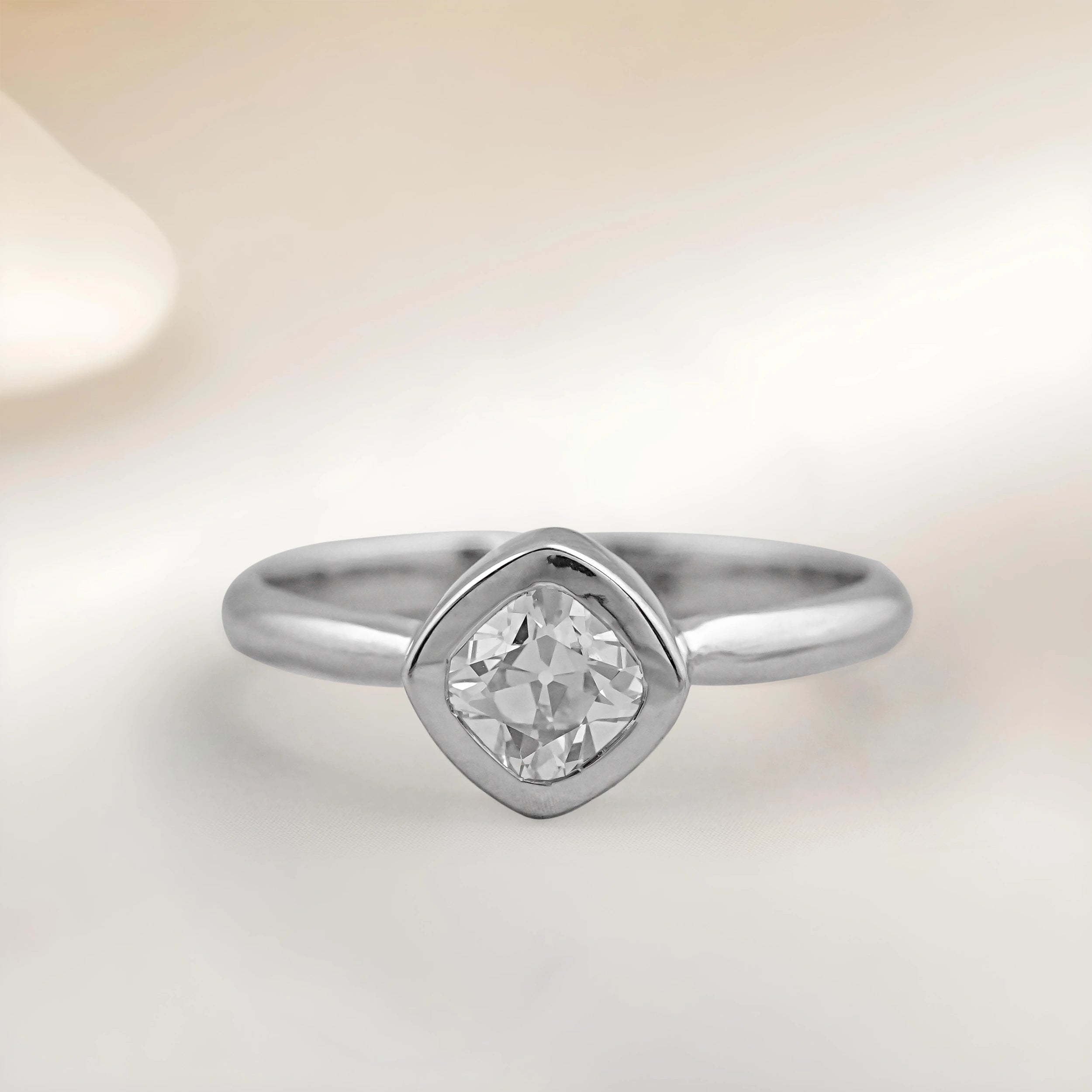 Bezel Set Cushion Diamond Solitaire Ring