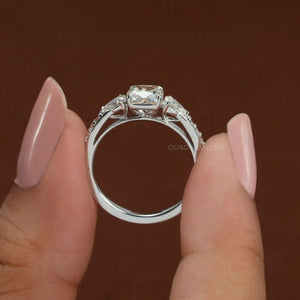 [A Women holding Cushion Diamond Engagement Ring]-[Ouros Jewels]