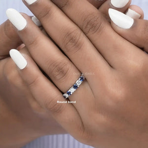 blue cushion eternity band