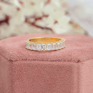 Emerald Cut Lab Grown Diamond Half Eternity Wedding  Band