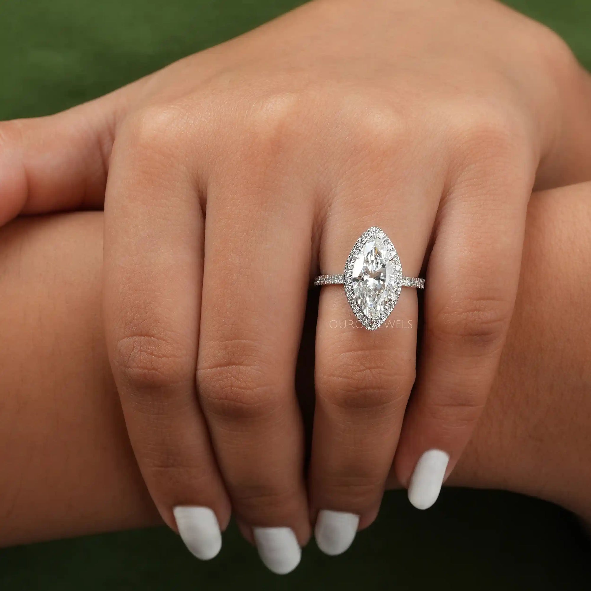 Marquise Cut Halo Lab Grown Diamond Engagement Ring