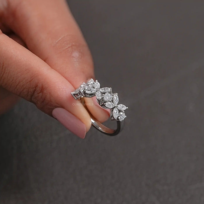 Marquise And Round Cut Diamond Flower Wedding Band