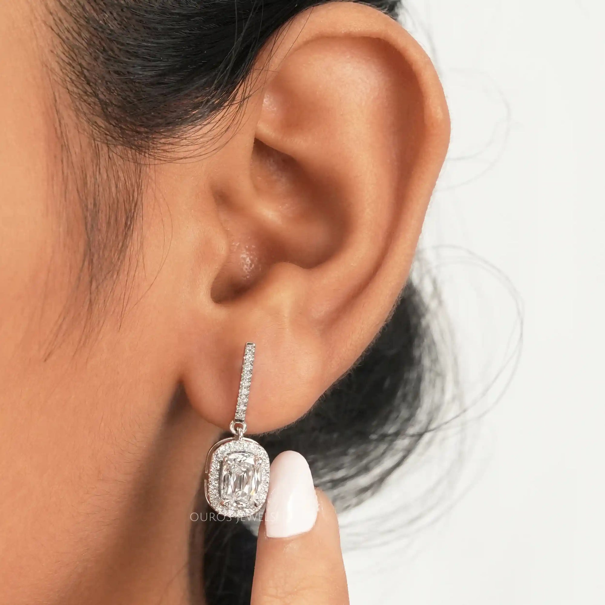 Halo Old Mine Cushion Cut Dangle Earrings Earrings