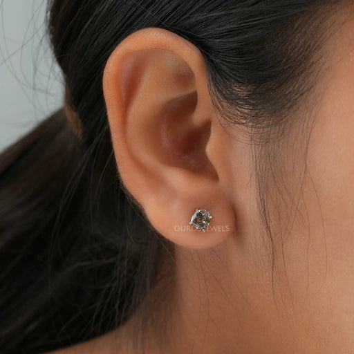 [Olive Cushion Cut Stud Diamond]-[Ouros Jewels]