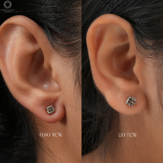 Olive Cushion Cut Solitaire Diamond Stud Earrings