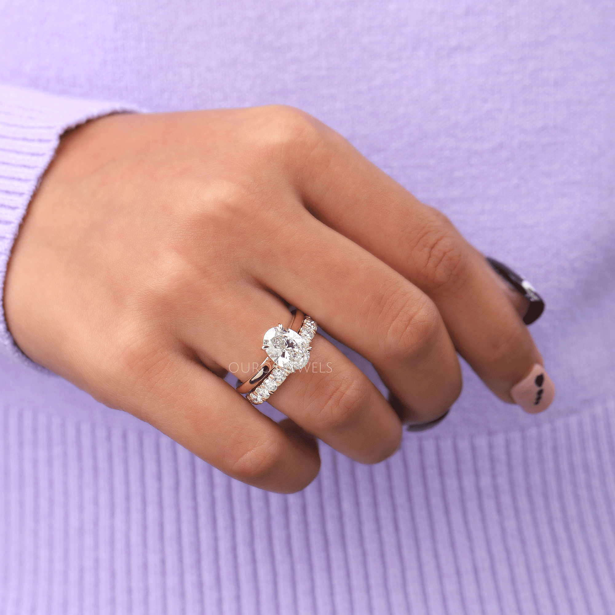 Oval Cut Lab Grown Bridal Diamond Ring Set Ring