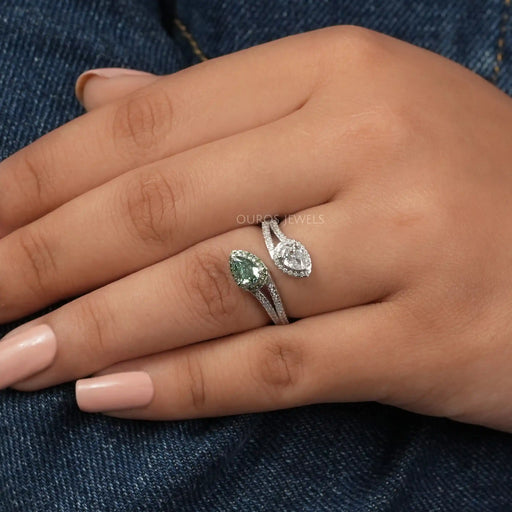 [A Women wearing Pear Shape Whitte Gold Ring]-[Ouros Jewels]