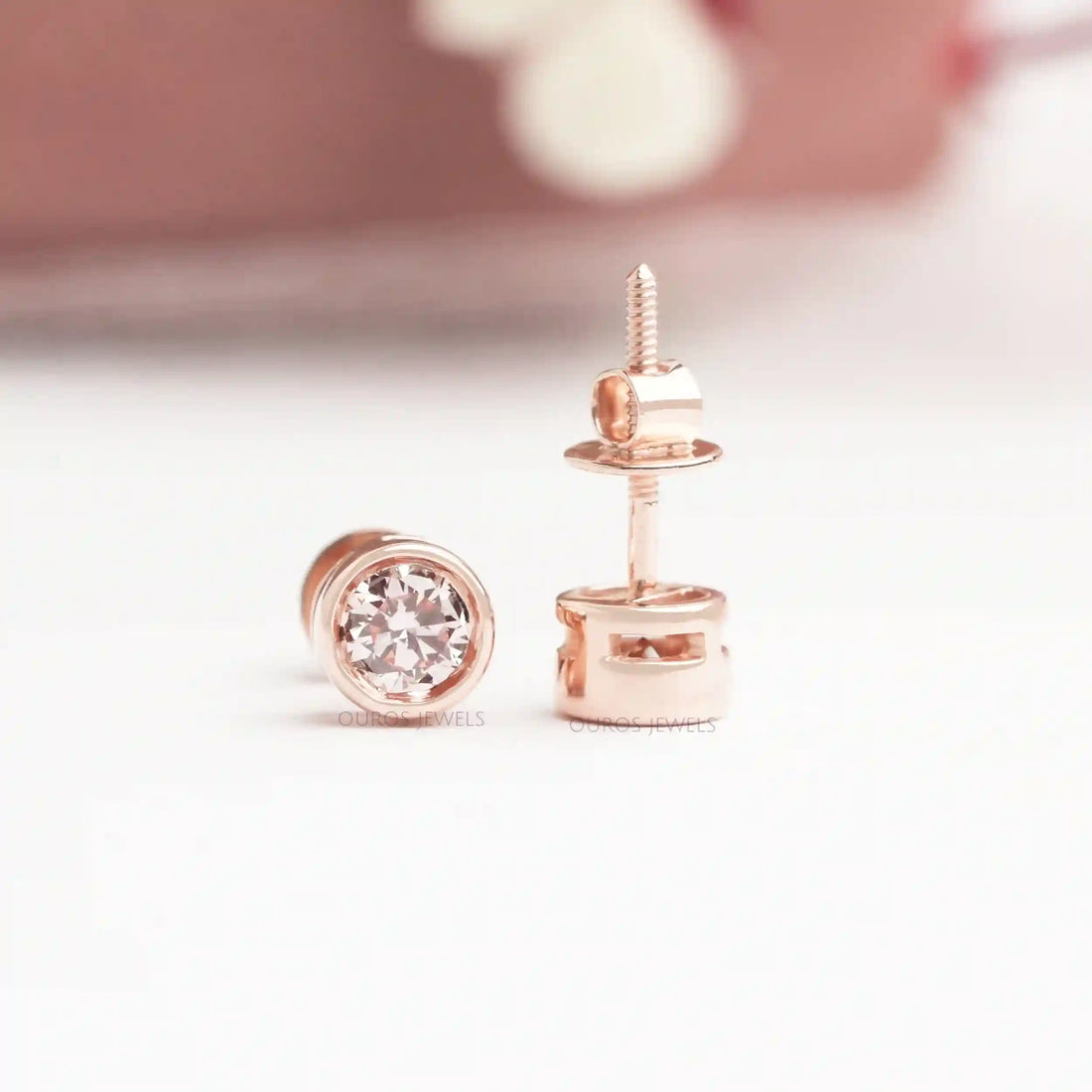 Bezel Set Pink Round Cut Diamond Earrings Earring