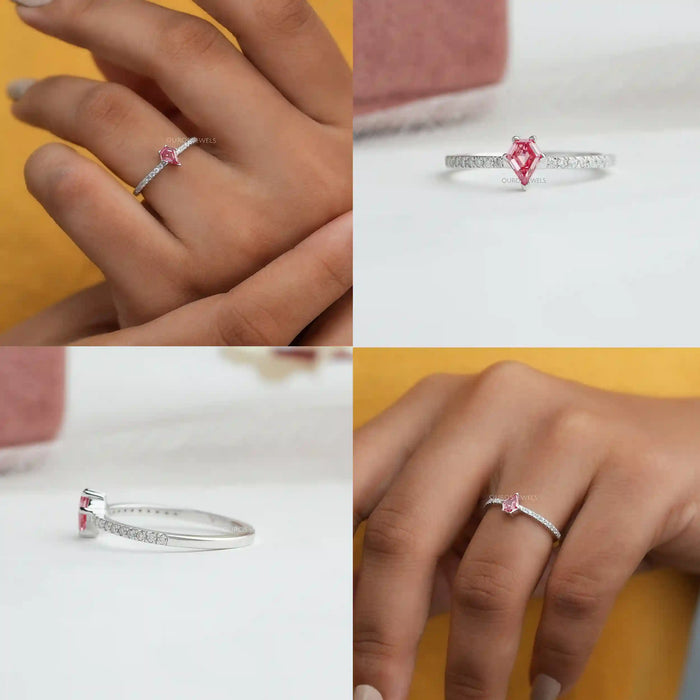 [Pink Kite Cut Diamond Solitaire Accent Ring]-[Ouros Jewels]