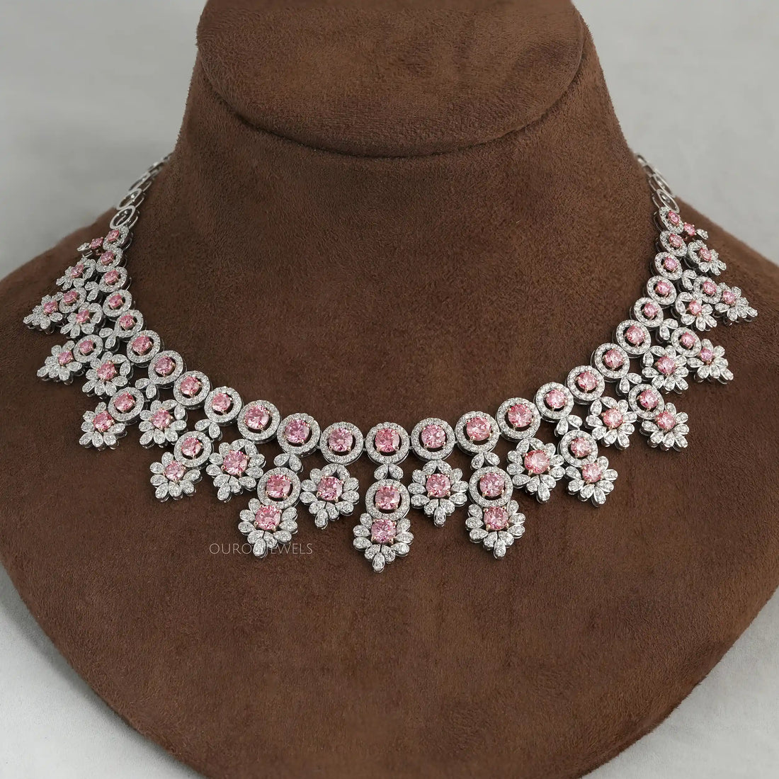 Pink Round Cut Lab Diamond Bridal Necklace Set Necklaces