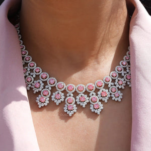 pink round diamond bridal necklace set 