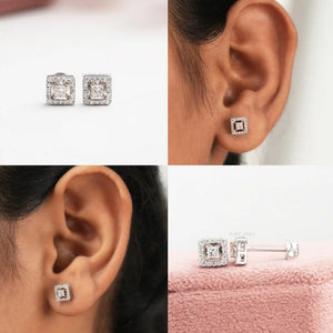 [Collage of Princess Cut Lab Diamond Stud Earrings]-[Ouros Jewels]