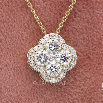 Flower Shape Round Cut Diamond Halo Pendant Necklaces