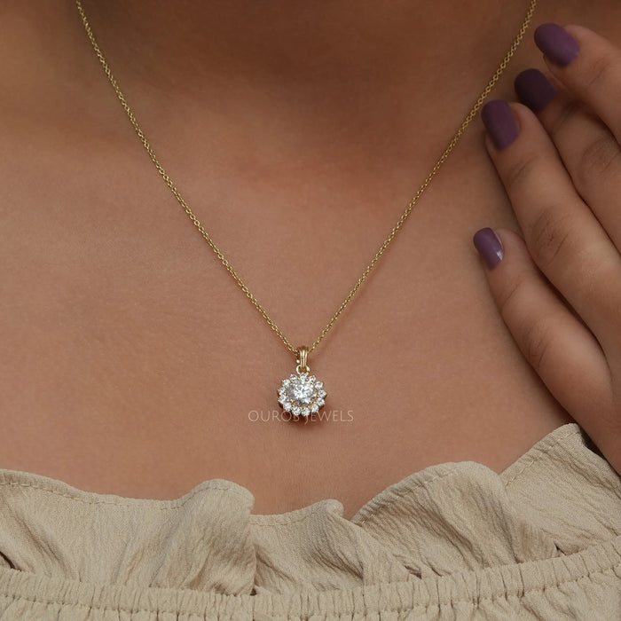 round halo diamond necklace