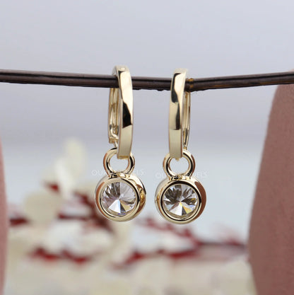 Round Diamond Bezel Set Hoop Earrings