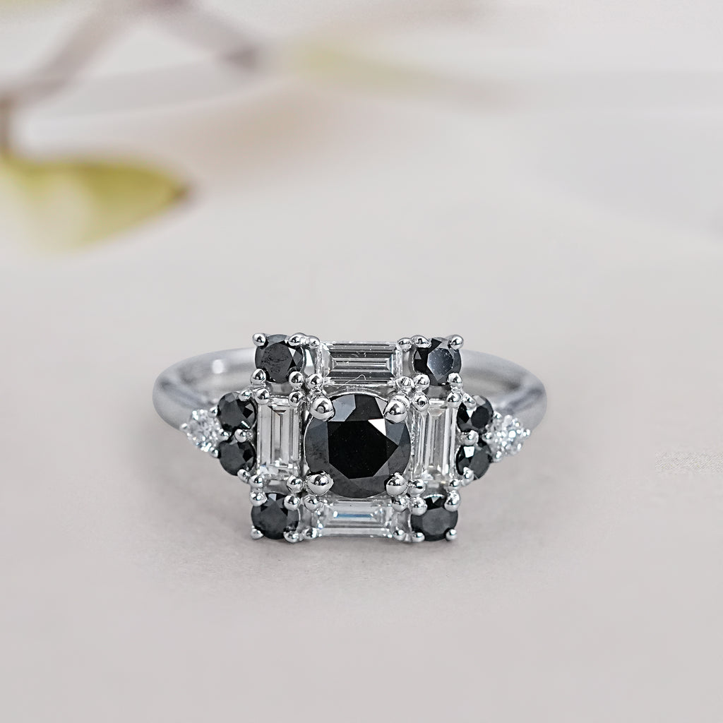 round black diamond art deco ring