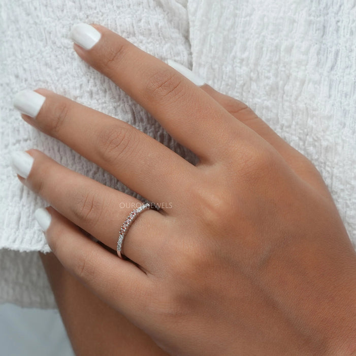 orange round cut lab grown diamond stackable ring white gold in finger